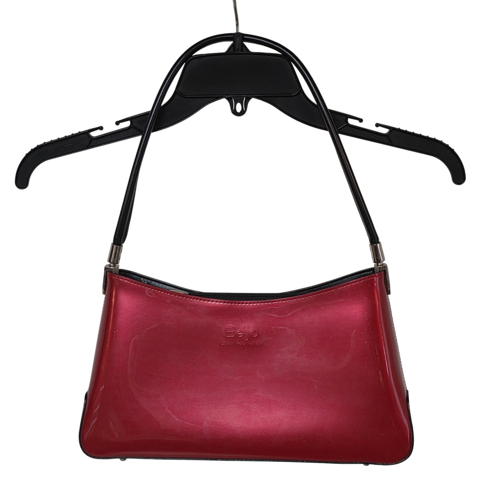 Y2K Beijo Metallic Red Patent Faux Leather Shoulder Bag Minimalist Baguette